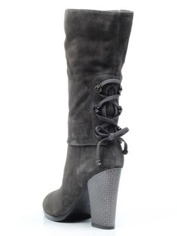 02-YF189-201M DK.GREY Полусапоги зимние женские (натуральная замша, натуральный мех (еврозима))