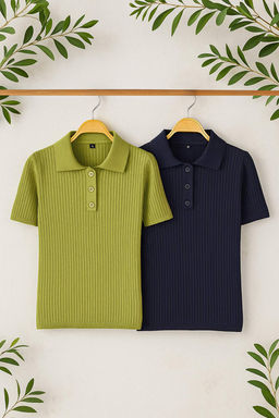 Trendyolmilla Siyah*001-Kahverengi Basic Polo Yaka Ikili Paket Triko Ince Bluz TWOSS25BZ00503 фото 14