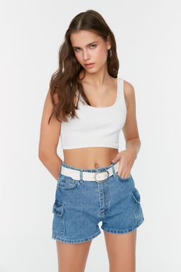 TRENDYOLMILLA Mavi Kargo Cep Detayl? Denim Sort TWOSS22SR00074  фото 2