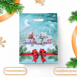 Цена за 50 шт. Пакет подарочный новогодний Снежный город, полиэтиленовый с вырубной ручкой, 40?31 см