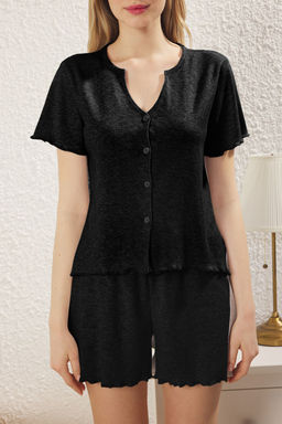 Trendyolmilla Gri Melanj Dugmeli Fitilli Sortlu Orme Pijama Tak?m? THMSS25PT00006  фото 7