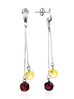 Серьги из янтаря Алмазный шар на цепочке с застежкой-пусетой