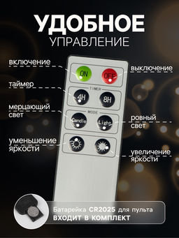 Светодиодные «Свечи на прищепках» 10 см, набор 10 шт., 10 LED, от батареек АААх10, пульт, свечение тёплое белое