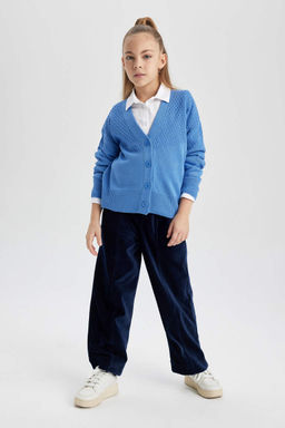 Трикотажный кардиган для девочек с V-образным вырезом - Defacto фото 2