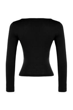 Siyah Pamuklu Esnek Kay?k Yaka Fitted/Vucuda Oturan Esnek Orme Bluz TWOAW24BZ00166