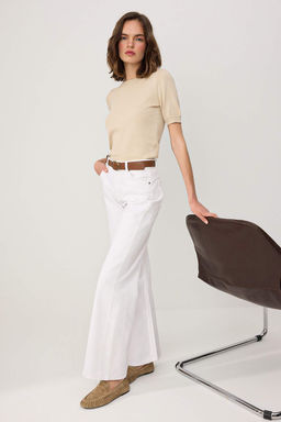 Beyaz Kemerli Yuksek Bel Wide Leg Genis Paca %100 Pamuk Non-Stretch Jeans TWOSS26JE00323 - Trendyolmilla фото 2