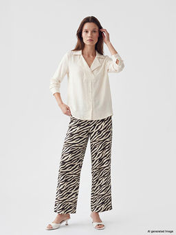Beli Lastikli Zebra Desenli Kad?n Pantolon