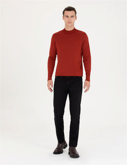 Kiremit Regular Fit Bato Yaka Y_n Kar___ml_ Basic Triko Kazak