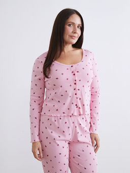 B?y?k Beden U Yaka ?i?ekli Kad?n Pijama ?st?