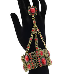 Браслет-слейв с цирконами и муранским стеклом цв.аллый