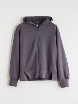 Kap??onlu K?z ?ocuk Fermuarl? Sweatshirt