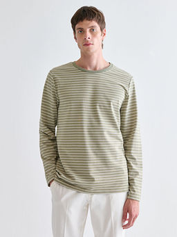 Bisiklet Yaka Uzun Kollu ?izgili Erkek Ti??rt