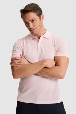 Erkek A__k Pembe Regular Fit Polo Yaka Basic Ti__rt