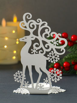 Металлический подсвечник на 1 свечу Олень, 9.6?7?14.5 см, белый