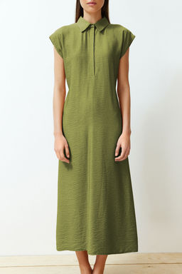 TRENDYOLMILLA Siyah A Kesim Gomlek Yaka Aerobin Maxi Dokuma Elbise TWOSS24EL00621  фото 12