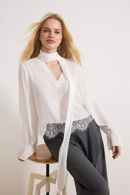 Siyah Fular ve Dantel Detayl? S?k Dokuma Bluz TWOSS26BZ00214 - Trendyolmilla фото 6