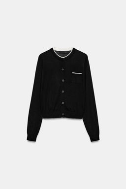 CHAQUETA COMBINADA PUNTO / Negro / Blanco - Zara фото 6