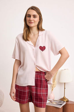 Ekru-Bordo Ekose / Kareli Shally Dokuma Pijama Tak?m? THMSS26PT00130