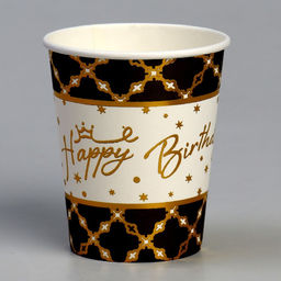 Стакан бумажный С днём рождения, с тиснением, набор 6 шт, чёрный