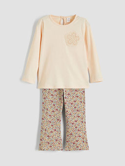 ?i?ekli K?z ?ocuk Penye Bluz ve Tayt