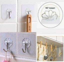 Крючок самоклеящийся настенный прозрачный 6*6 см 9046618