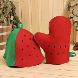 Набор для бани 3 предмета Арбуз коврик, рукавица, шапка - Simaland фото 3