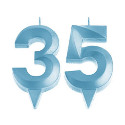 Свеча в торт юбилейная Грань (набор 2 в 1), цифра 35 / 53, голубой металлик, 6,5 см - Страна карнавалия фото 3