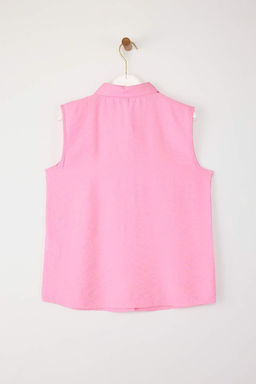 Pembe S?f?r Kol Keten Gorunumlu Regular Normal Kal?p Dokuma Gomlek TWOSS25GO00097