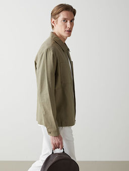 Slim Fit G?mlek Yaka %100 Keten Erkek Mont