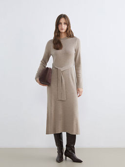 Bisiklet Yaka Beli Ku?akl? Triko Elbise