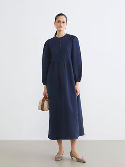 Bisiklet Yaka Balon Kollu M?slin Elbise