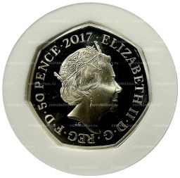 50 пенсов 2017 года Великобритания 150 лет со дня рождения Беатрис Поттер  Кролик Питер (в коробке)