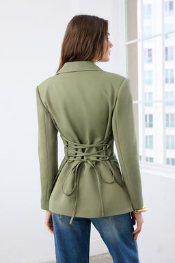 Ac?k Haki Arkas? Baglama Detayl? Fitted/Bele Oturan Dokuma Blazer Ceket TWOAW26BC00032