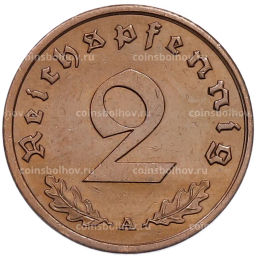 Монета 2 рейхспфеннига 1938 года A Германия