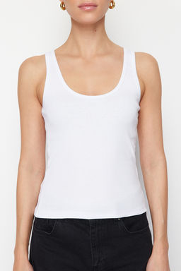 TRENDYOLMILLA Siyah-Beyaz Fitted/Vucuda Oturan Havuz Yaka Fitilli Esnek Orme Atlet TWOSS24AL00050 фото 12