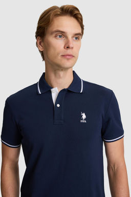 Erkek Lacivert Slim Fit Polo Yaka Basic Ti__rt