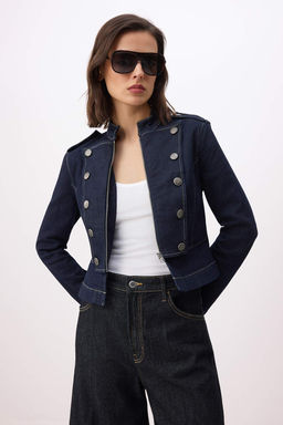 Koyu Mavi Dugme Detayl? Blazer Denim Ceket TWOSS26CE00049 - Trendyolmilla фото 2