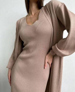 K11935 Костюм двойка: платье и кардиган БЕЖЕВЫЙ