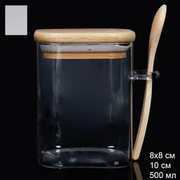 Банка квадратная бамбуковая крышка с ложкой d-80/100 450 мл / LCKW2914 /уп 100/
