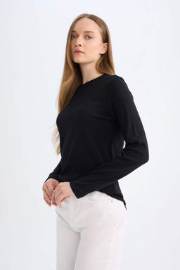 Туника-футболка с длинными рукавами и длинными рукавами в рубчик обычного кроя - Defacto фото 4