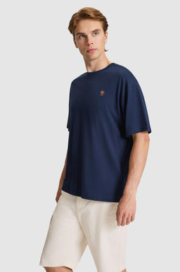 Erkek Lacivert Comfort Fit Bisiklet Yaka Basic Ti__rt
