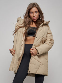 Зимняя женская куртка модная с капюшоном светло-коричневого цвета 52361SK - Holdluck фото 14