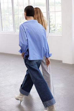 Limited Edition Pembe Yaka Detayl? Cizgili Dokuma Gomlek TWOAW25GO00065