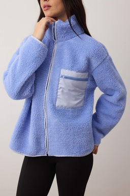 Winter Essentials Mavi Polar Fermuarl? Dik Yaka Cep Detayl? Orme Sweatshirt TWOAW24SW00071