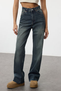 TRENDYOLMILLA Mavi Pacas? Kesikli Soluk Efekt Vintage Yuksek Bel Straight Jeans TWOAW25JE00378  фото 18