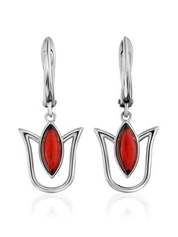 Серьги из натурального цельного янтаря коньячного цвета Тюльпан