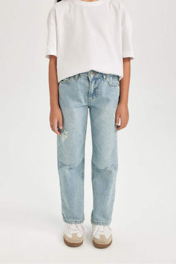 Джинсовые брюки прямого кроя с рваными деталями и прямыми карманами для девочек - Defacto фото 4