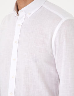 Beyaz Keten G_r_n_ml_ Slim Fit Uzun Kollu G_mlek - Pierre cardin фото 7