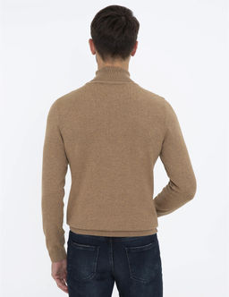 Camel Melanj Slim Fit Bal_k__ Yaka Basic Triko Kazak