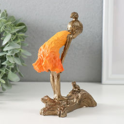 Цена за 2 шт. Сувенир полистоун "Малышка и лягушонок" бронза, оранжевый 12х5х15 см